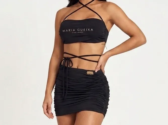 Conjunto original cropped + saia drapeada Maria Gueixa