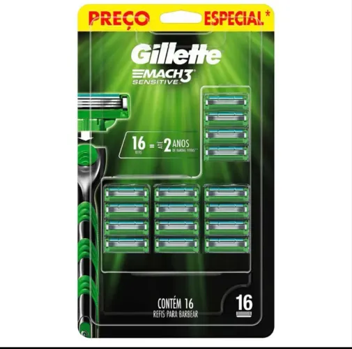 Refil com 16 cartucho Gillete Mach 3 pele sensível