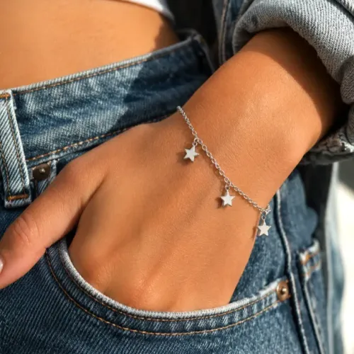 Pulseira Prata 925 Com 4 Pingentes Estrela
