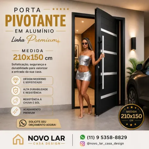 Porta Pivotante 210x150 em Alumínio Linha Premium direto da fabrica