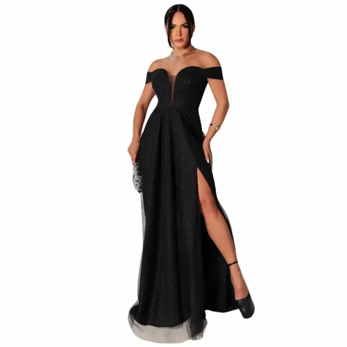 Vestido festa preto brilhoso