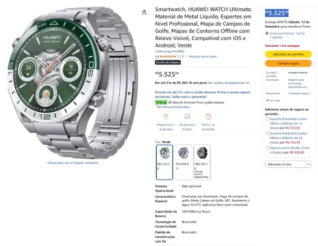 Smartwatch Huwaei Watch Ultimate Verde Novo