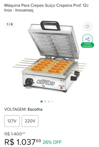 VENDO MÁQUINA DE CREP SUÍÇO NOVA NA CAIXXA