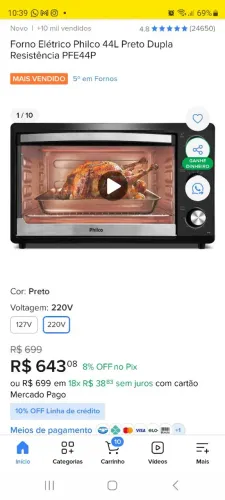 Forno elétrico 44 litros philco nunca usado 