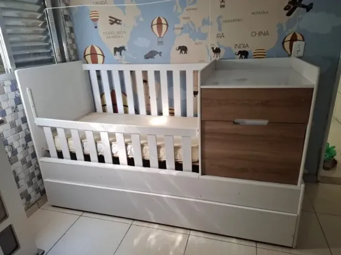 Berço Cama com Cômoda Victoria Branco Acetinado Mezzo Castani - Reller