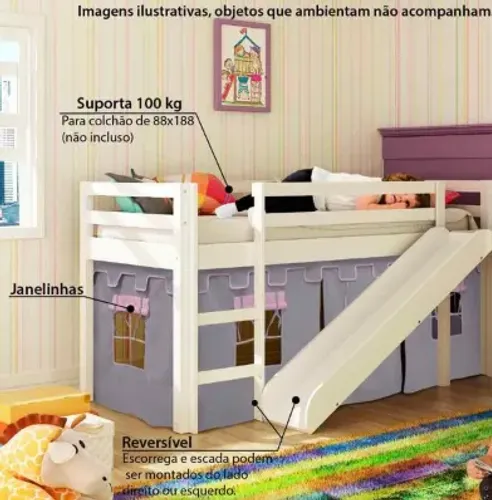 Linda cama infantil com escorregador reversível muito conservada