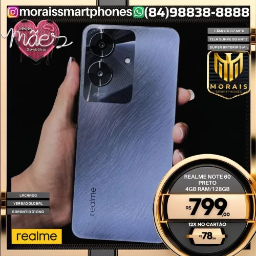 Realme Note 60 - Preto -128GB | 4GB RAM - LACRADISSIMO | ENTREGA IMEDIATA |