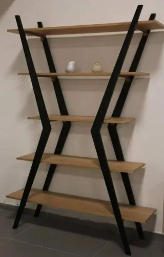ESTANTE DESIGNER ESTILO INDUSTRIAL EM ACO E MADEIRA COM 5 PATILEIRAS