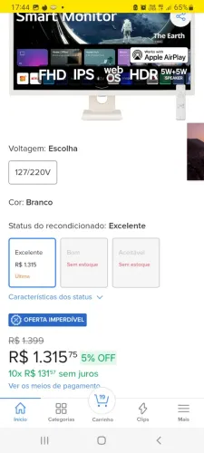 Televisão branca 32 polegadas smart. R$ 490,00. Valor de mercado R$ 1.300