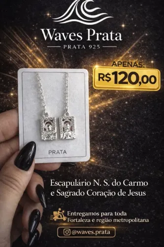 Escapulário Nossa Senhora do Carmo e Sagrado Coração de Jesus Prata 925