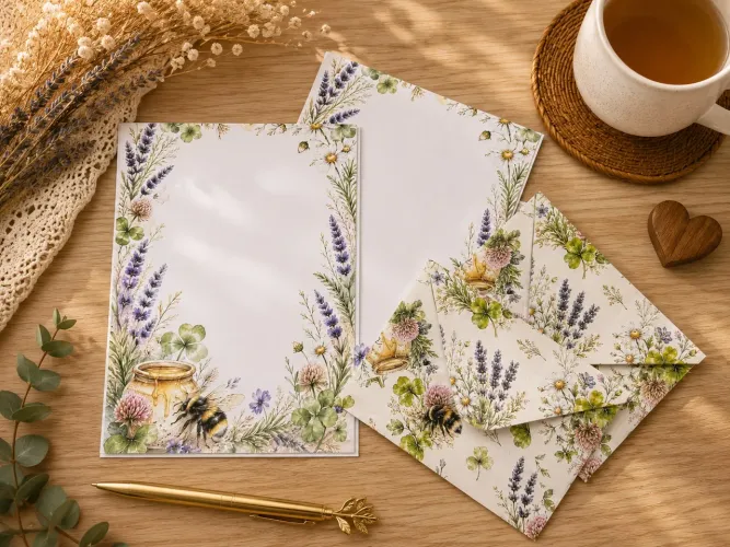 Kit Papeis Carta com Envelopes Vintage Romântico  Estampados Para Presente 20 Unidades