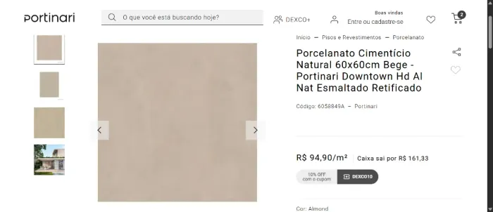 Porcelanato Portinari Retificado 60x60 Downtown HD - 15,3m2