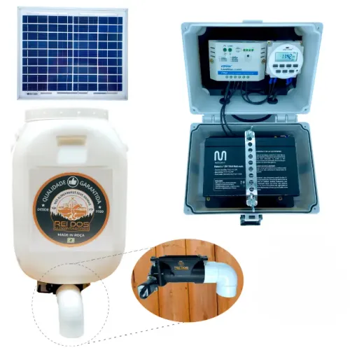 Alimentador Automático 50L p/ Peixe, Galinha, Cavalo, Cachorro, Porco com Kit Solar