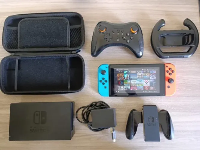 Nintendo Switch V2 Desbloqueado 256gb + Muitos Jogos + Controle Extra + Acesórios