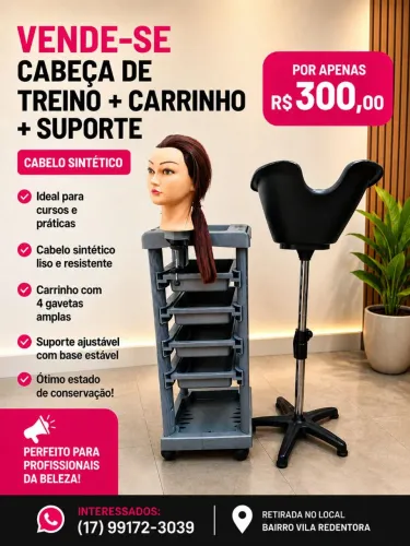 VENDO CARRINHO AUXILIAR + CABEÇA DE TREINO + LAVATÓRIO