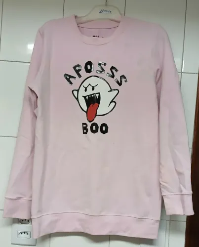 Blusa Moletom Japonesa Aposss Boo Estampada Rosa Tamanho M<br>