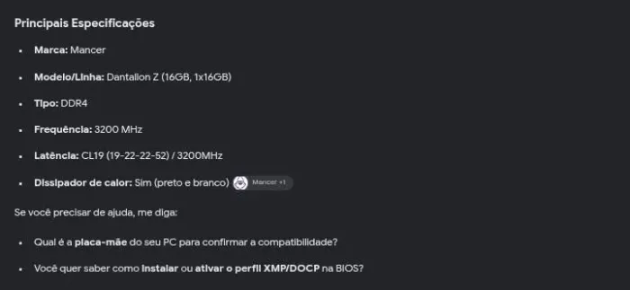 Memória RAM Mancer Dantalion Z, 16GB DDR4, 3200MHz- excelente memória e alto desempenho