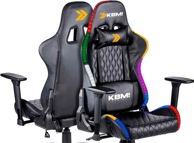 Cadeira Gamer KBM! GAMING RGB, Preto, Luz RGB, Com Almofadas, Reclinável (NOVO)