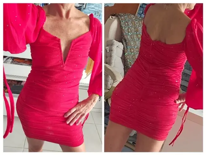 Vestido vermelho justo com brilhos Shein