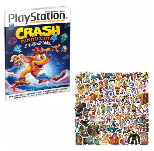 Kit 1 Livro e 60 Adesivos de Crash Bandicoot 4 It's About Time - Detonado - Novo e Lacrado