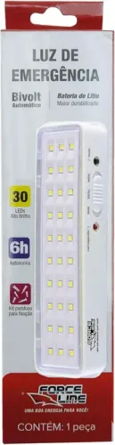 Luz de Emergencia 30 Leds Bivolt Recarregavel Force Line, Branca Autonomia 6 Horas