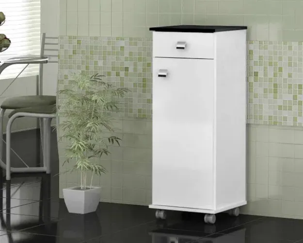 Promoção! Balcão Bianca 1 Porta 1 Gaveta Branco Tampo Preto Até 12x
