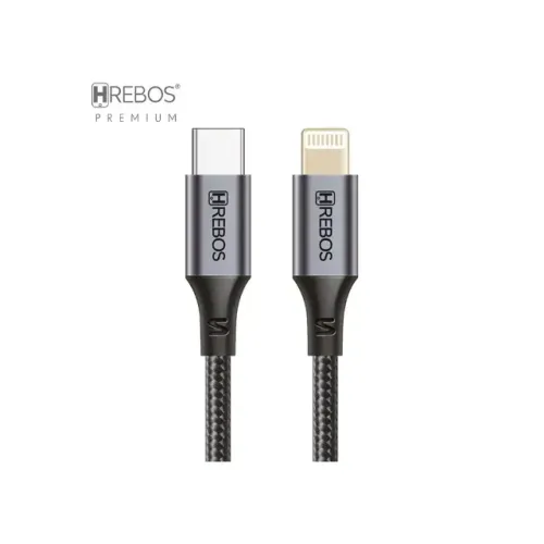Cabo Auxiliar Hrebos USB-C para LIGHTNING - iphone, 27W, 1metro, Midnight 
