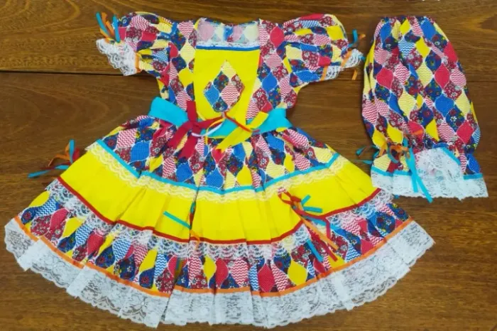 Vestido Infantil Amarelo Para Festa Junina
