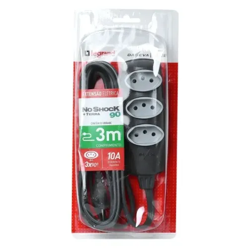 Extensao 3 Metros Noshock 90 Pp 3x0,75 2p+t 10a Grafite Dn1907 *ENTREGA GRÁTIS*