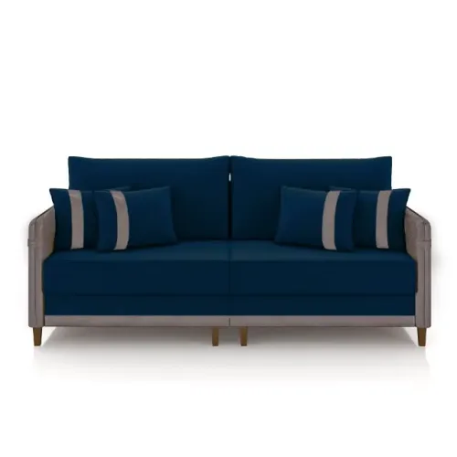 Sofá elegante na cor laranja com detalhes em preto, ideal para sua sala. Design moderno e 