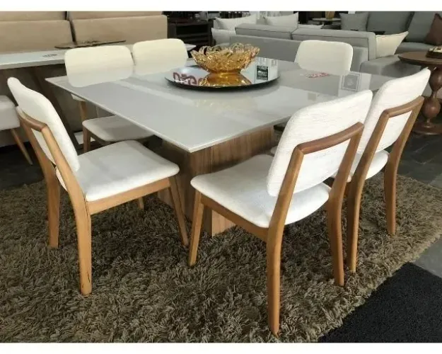 Conjunto Mesa de Jantar Quadrada Com 6 Cadeiras
