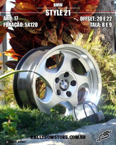Jogo de Roda Bmw Style 21 Prata Borda Diamantada 5x120 - 17x8 e 17x9 Offset 20 e 22 (Nv)