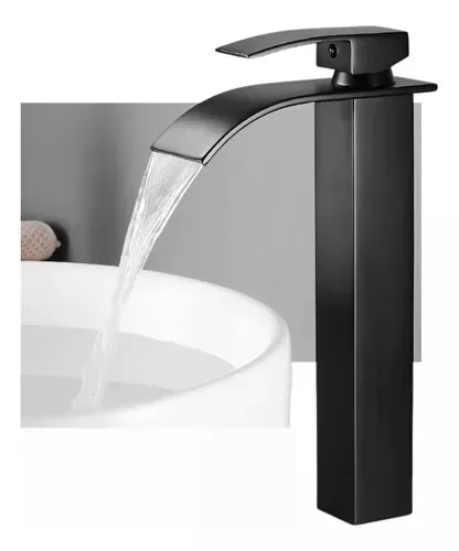 Torneira Preta Monocomando Cascata Alta Lavabo Banheiro