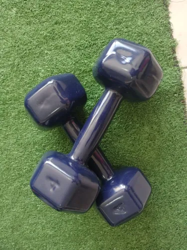Par de Halter sextavado 4kg azul musculação emborrachado