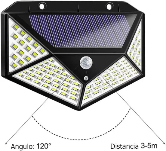 Luminária Energia Solar Parede 100 Led Sensor Presença 3 Funções Lampada