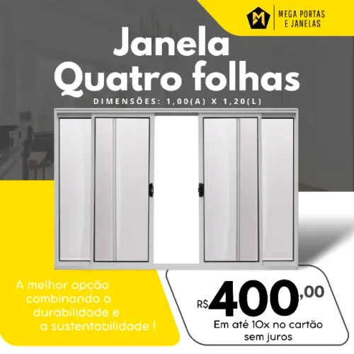 Super Promoção!! Janela Quatro Folhas de Alumínio Branco