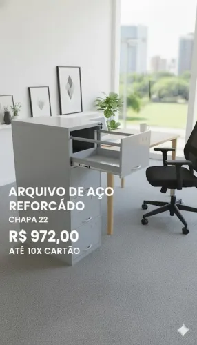 ARQUIVO DE AÇO 4 GAVETAS REFORÇADO CHAPA 24 TELESCOPICO - 135X50X70 - NOVO - PROMOÇÃO