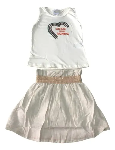 Conjunto Infantil Tileesul Menina Regata Bordada E Saia