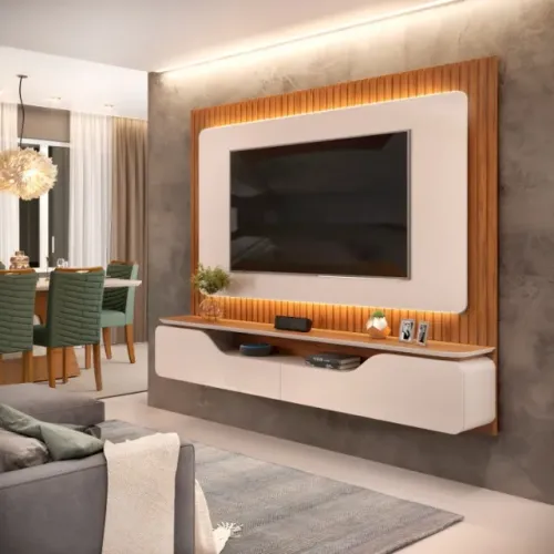 Painel Solis p/ Tv de até 70 pol. c/ Led e Bancada Suspensa - 100% MDF