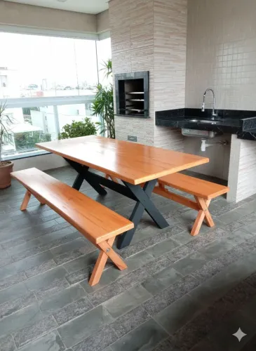 Conjunto de mesa Rústica Envernizada 