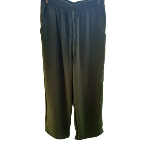 Calça Pantalona Feminina Nova Plus Size Verde Militar Crepinho