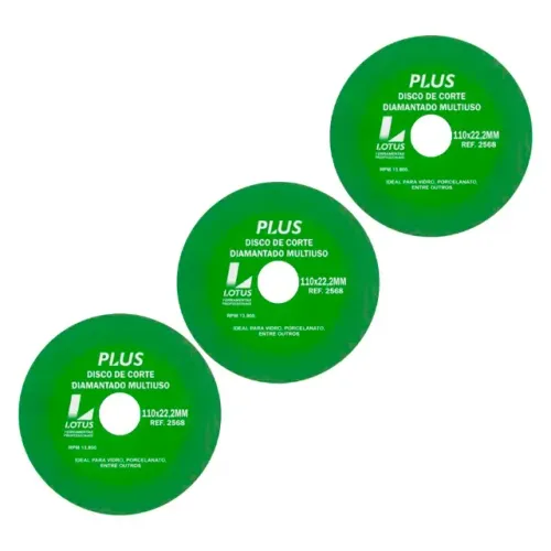 Kit 3 Discos de Corte para Vidro e Porcelanato Extra Fino 100mm x 22,22mm Esmerilhadeira
