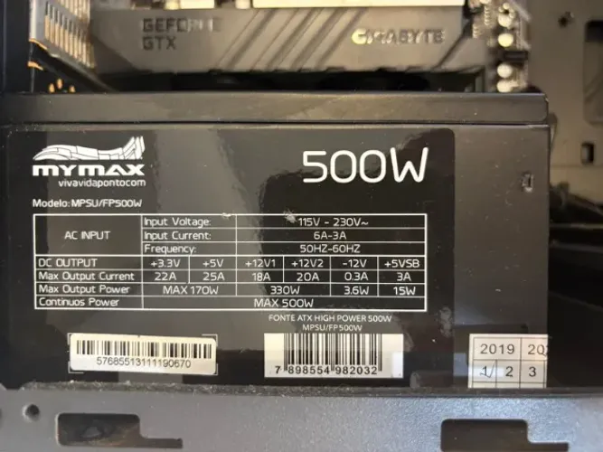 Fonte ATX 500W Real Mymax FP500W - Usada - Fonte ATX 500W Real para PC