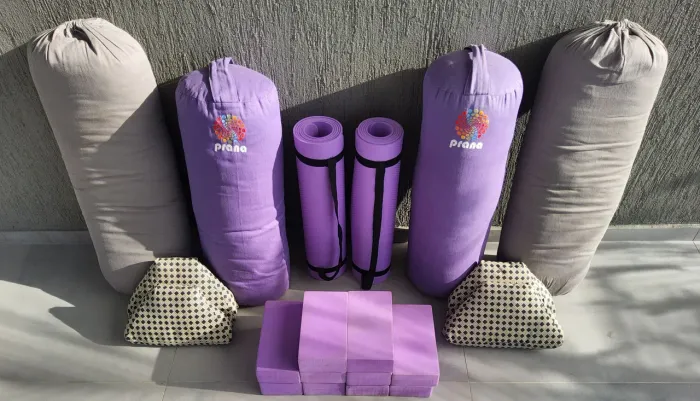 Acessórios Yoga 2 Tapetes 4 Bolsters 4 Almofadas 10 Blocos + Brindes