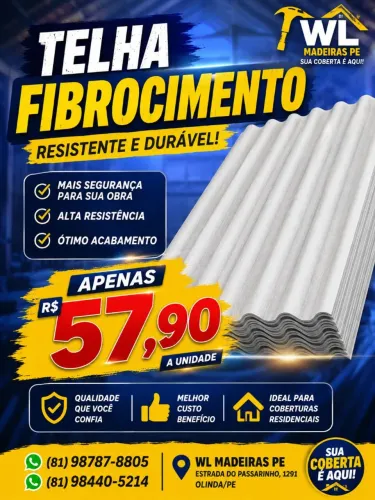 TELHA DE FIBROCIMENTO POR R$ 57,90!