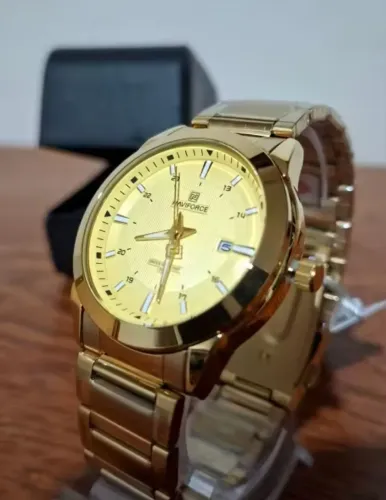 Relógio masculino original marca NAVIFORCE modelo 8029 dourado