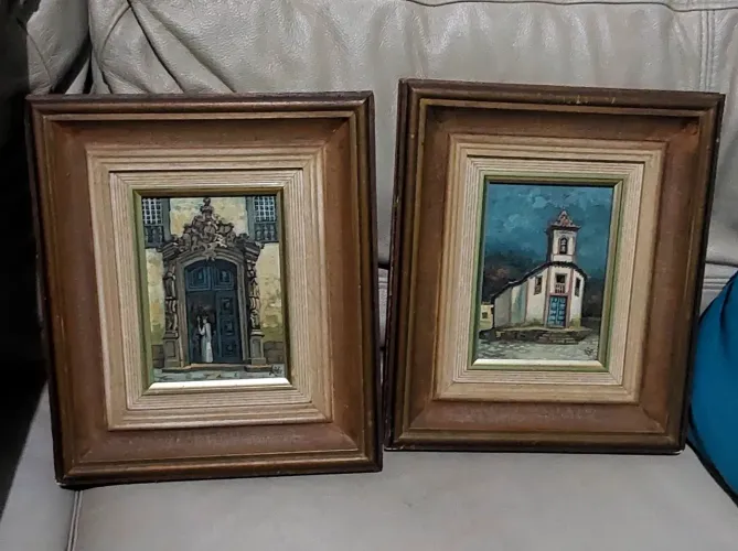Conjunto de 4 quadros pintados a mão em excelentes estado