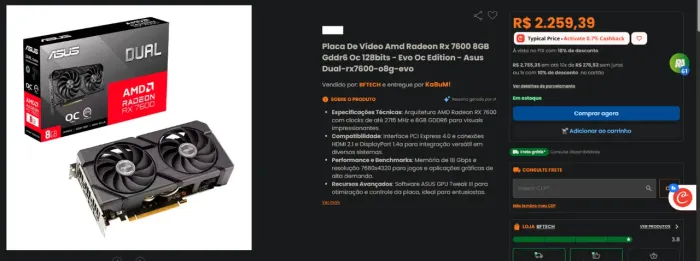 placa de video rx7600 8gb