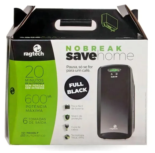 Nobreak 600va Ragtech Save home 6 tomadas NHS600s STD-TI cor preto