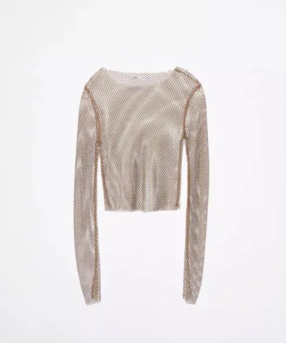 Blusa cropped de rede com brilhos